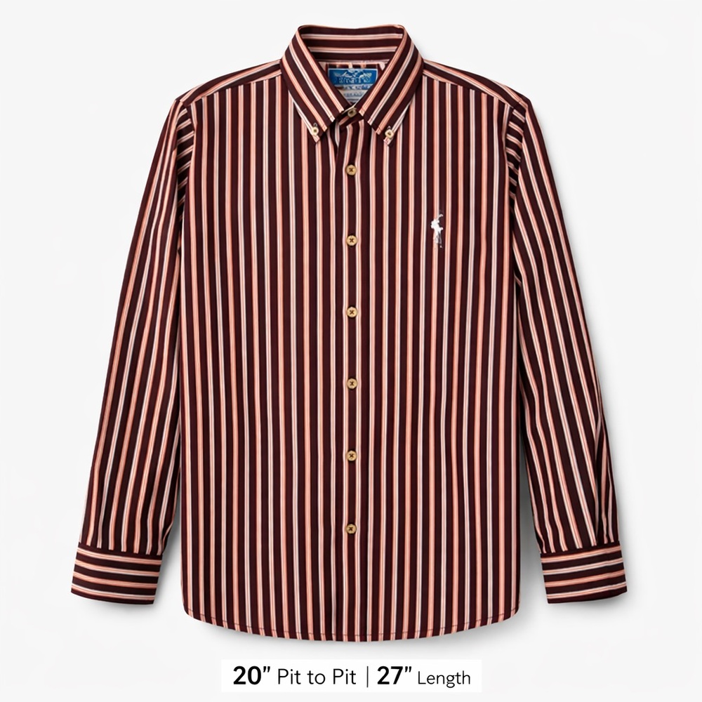 Ralph Lauren Brown Striped Casual Button Down Shirt
